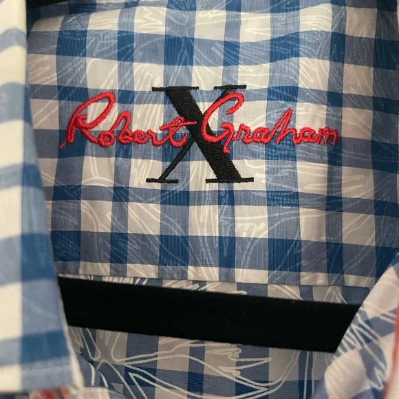 Robert Graham X Blue & White checkered button down Shirt gingham cotton Sz L - Picture 6 of 15